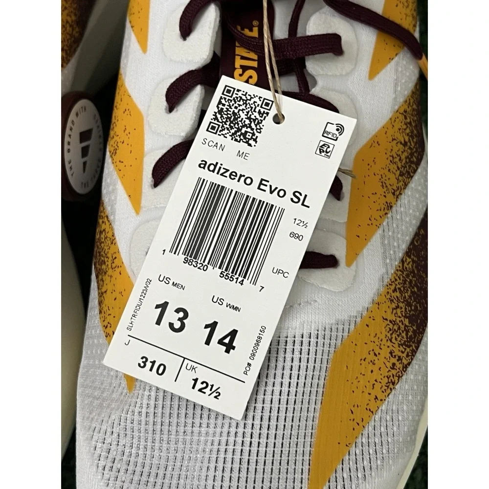Adidas Adizero Evo SL Arizona State ASU White Running Shoes Men Size 13 JQ4572